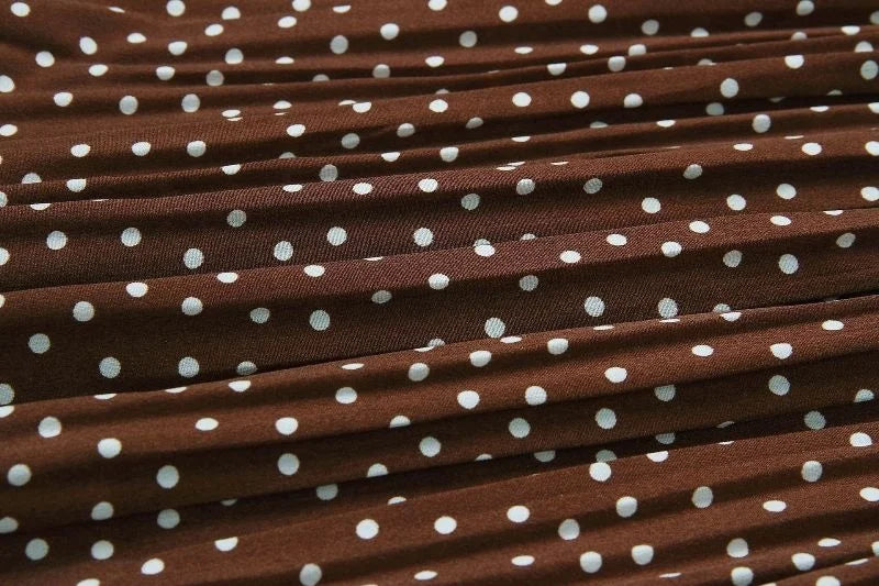 Polka Dot Elastic High Waist Pleated Midi Skirts
