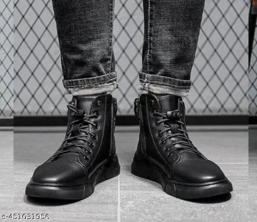 Black Volcan Martini Leather Platform Boots