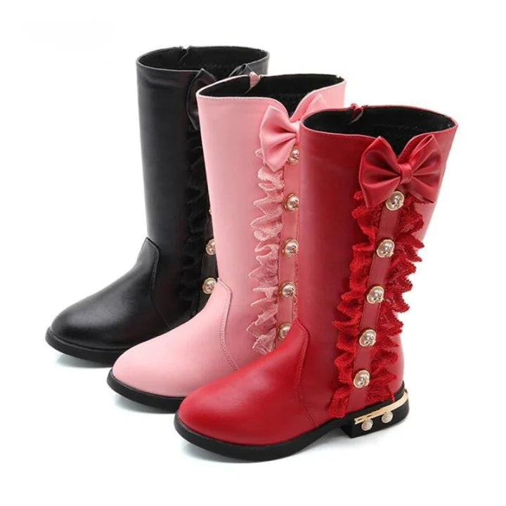 Girls High Top Bow Boots