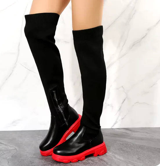 Platform Knitted Over-the-Knee Boots