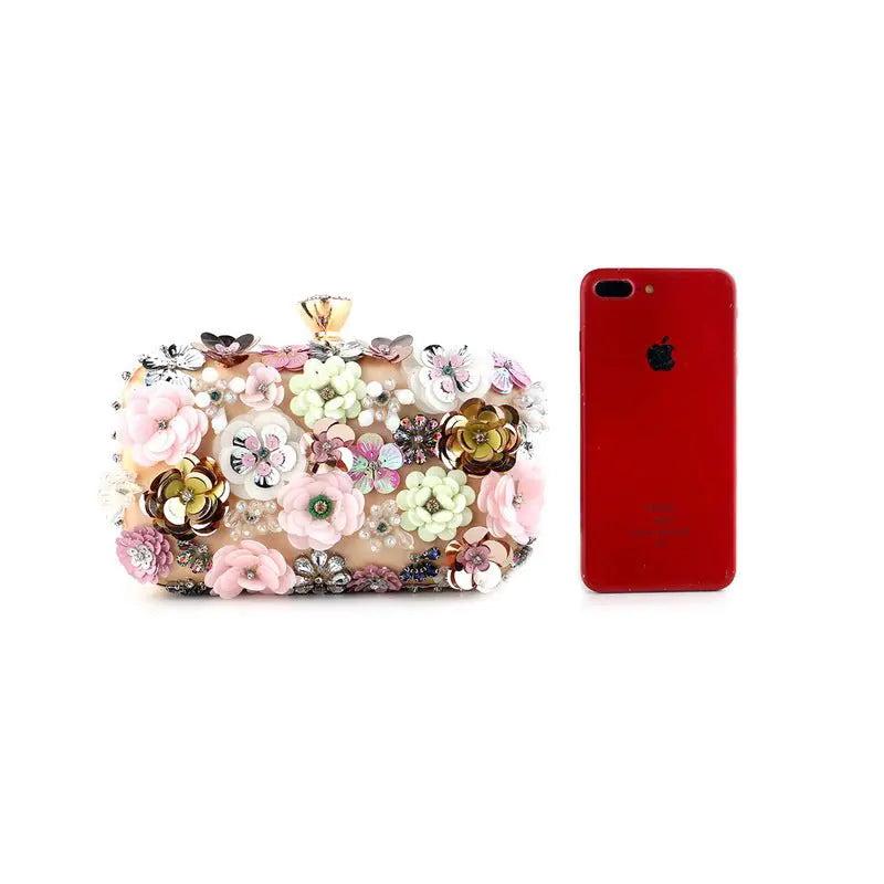 Embellished Floral Evening Clutch Bag