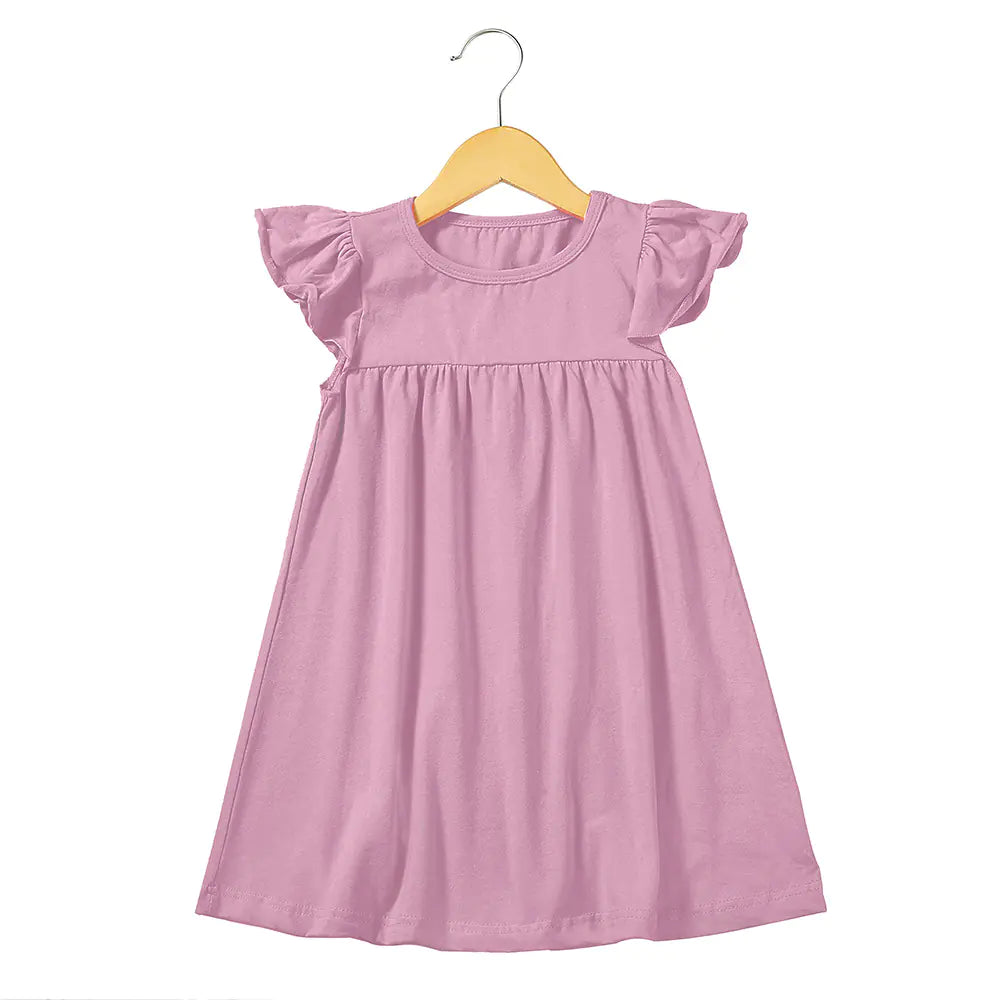 Ruffle Sleeve Knit Cotton Dress for Girls