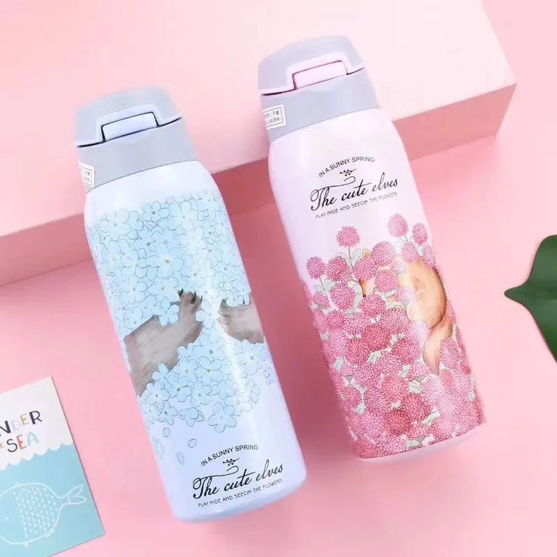 The Cute Elves Straw Water Bottles  (Nuan Qin Cup)