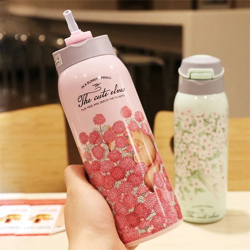 The Cute Elves Straw Water Bottles  (Nuan Qin Cup)