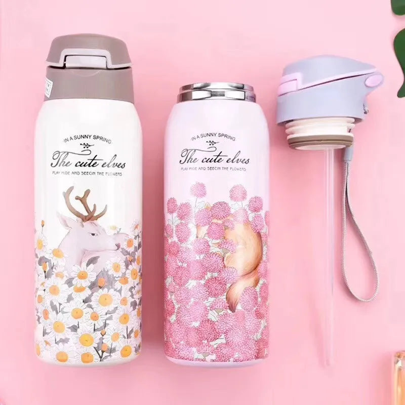The Cute Elves Straw Water Bottles  (Nuan Qin Cup)