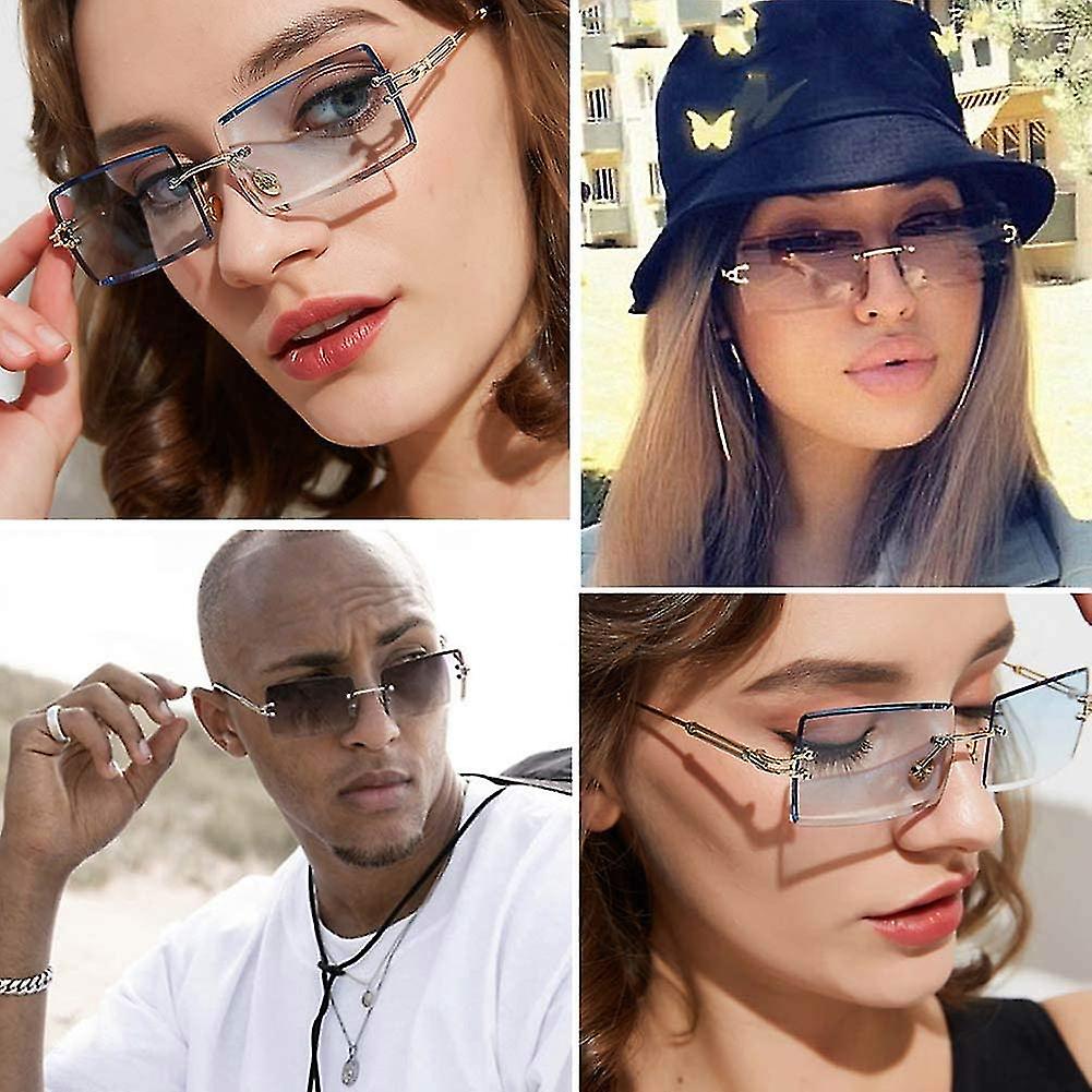 Rimless Small Rectangle Eyewear UV400 Sunglasses