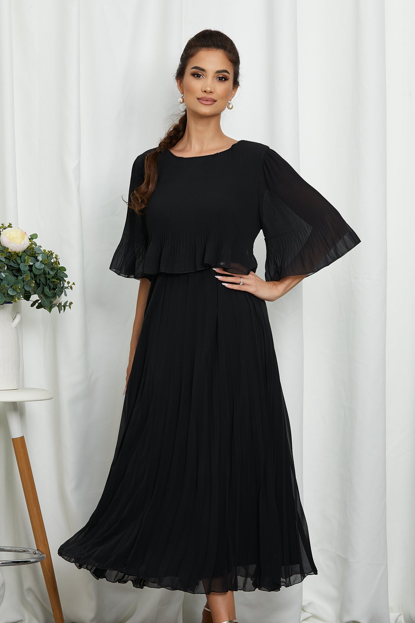 Valentina Ribbed Lightweight Pleated Maxi Dress