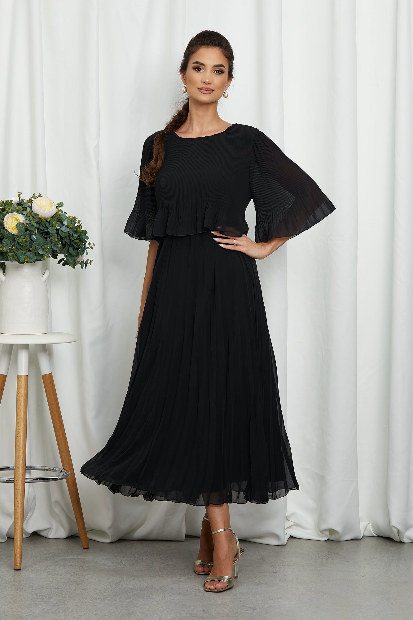 Valentina Ribbed Lightweight Pleated Maxi Dress