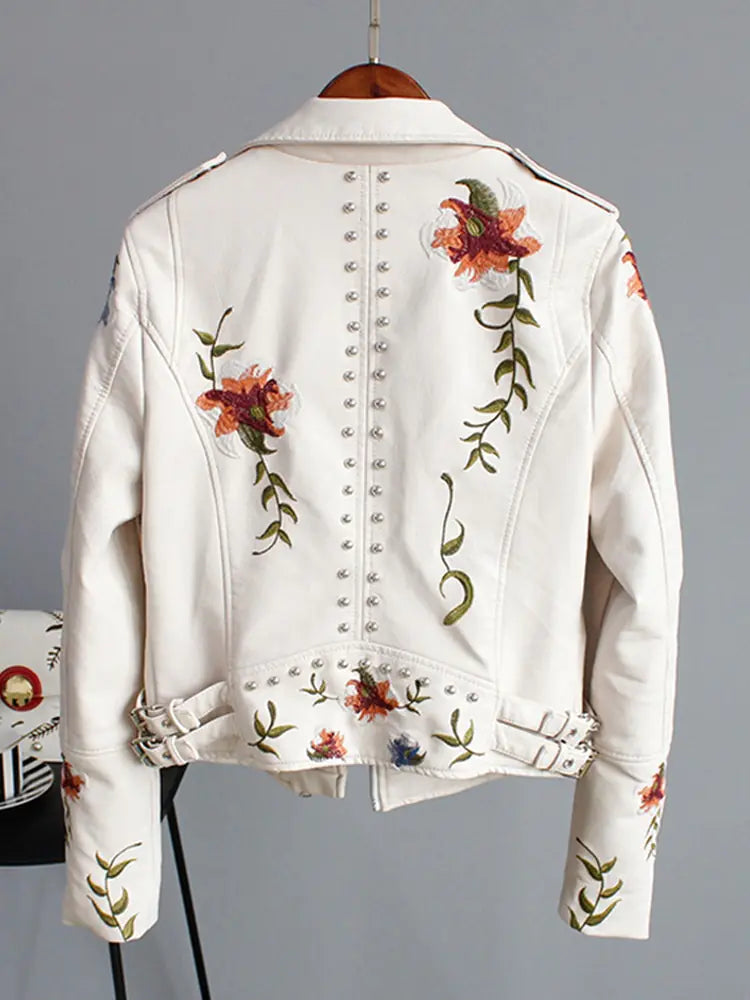 Floral Biker Leather Jacket