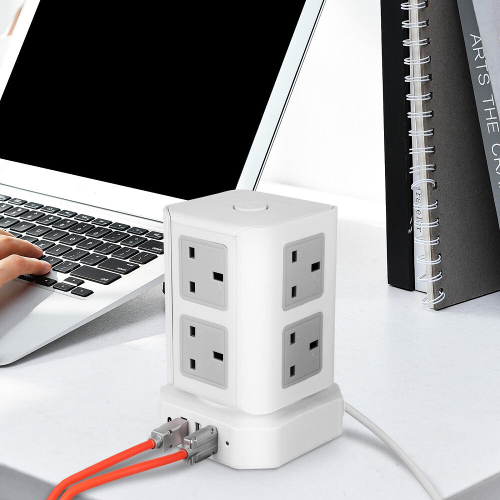 Surge Protector Power Strip Tower with 4 USB Ports