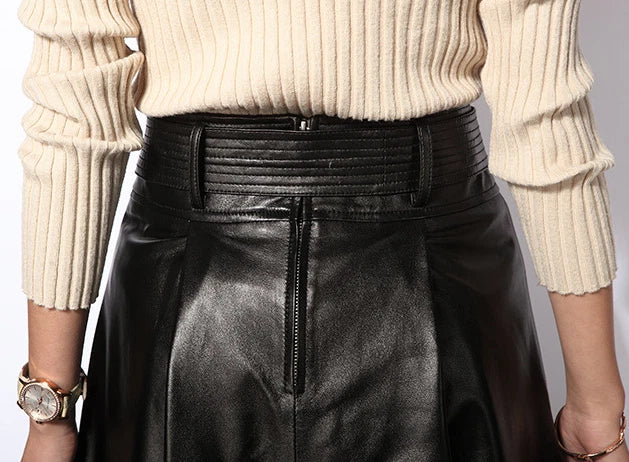 Lautaro Haining Genuine Leather A-Line Midi Skirt