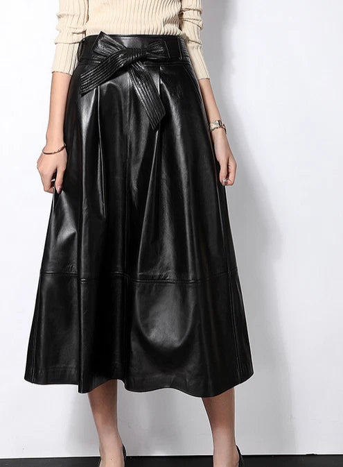 Lautaro Haining Genuine Leather A-Line Midi Skirt