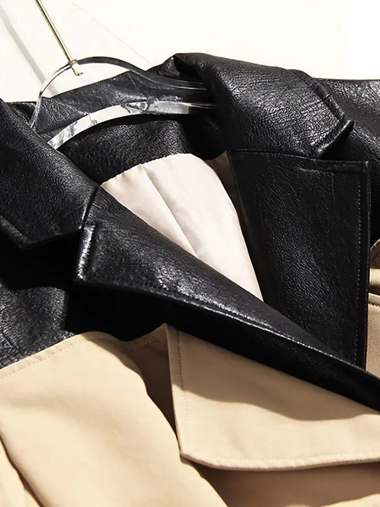 Contrast Vegan Leather Trench Coat