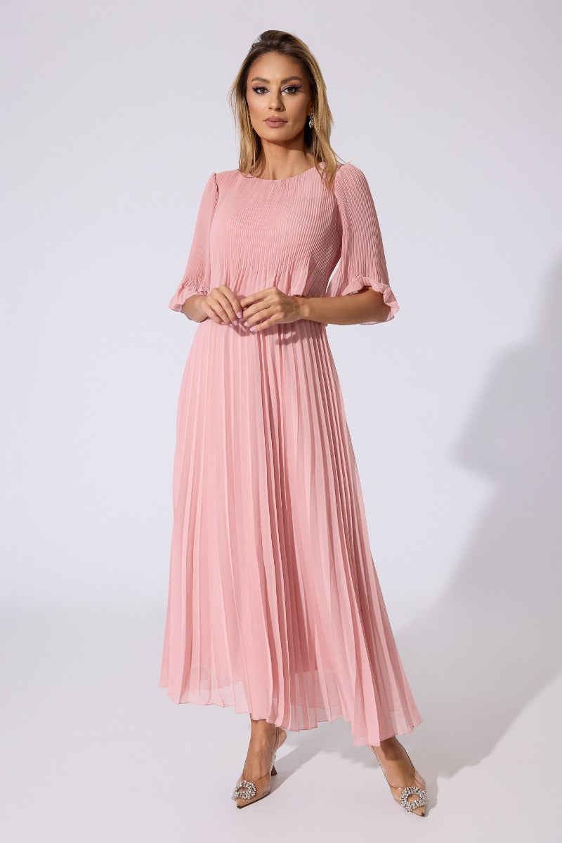 Valentina Ribbed Lightweight Pleated Maxi Dress