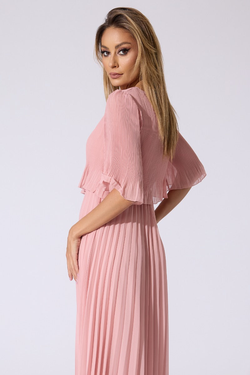 Valentina Ribbed Lightweight Pleated Maxi Dress