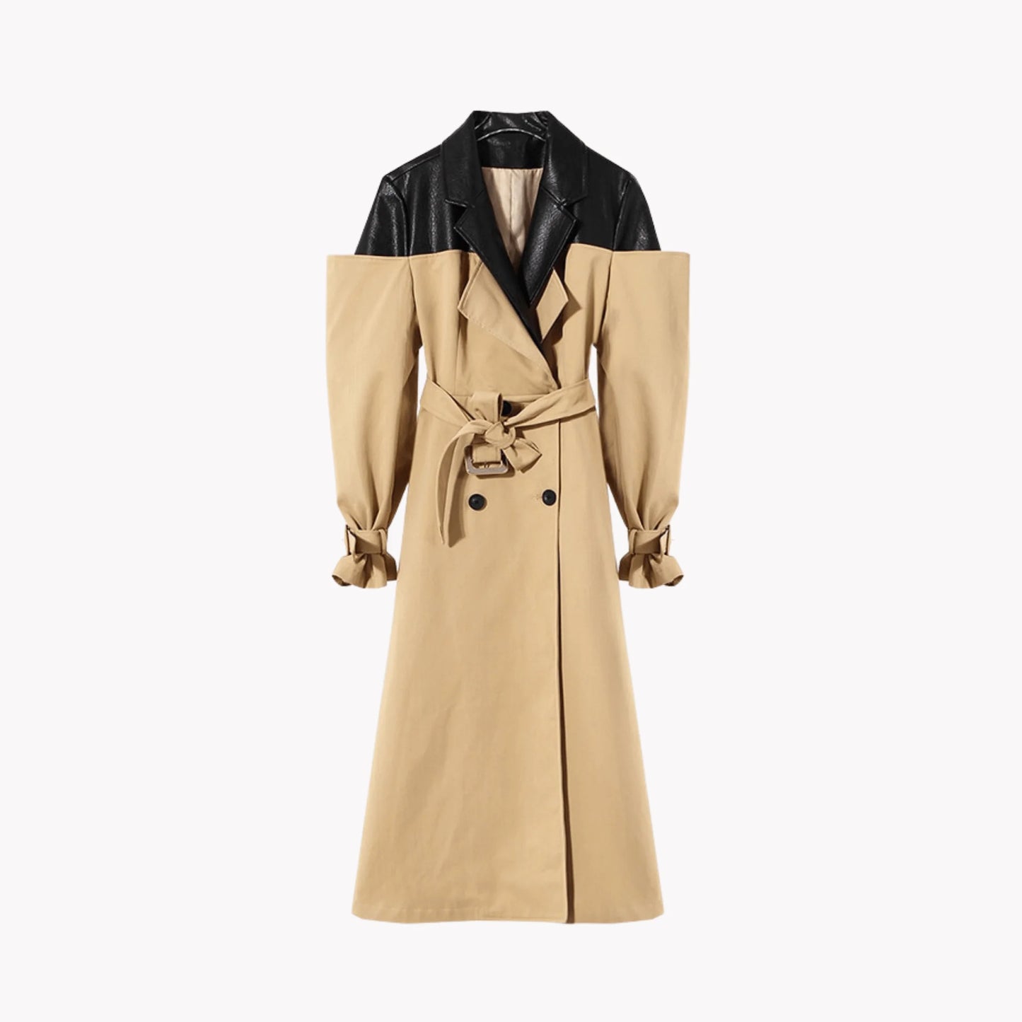 Contrast Vegan Leather Trench Coat