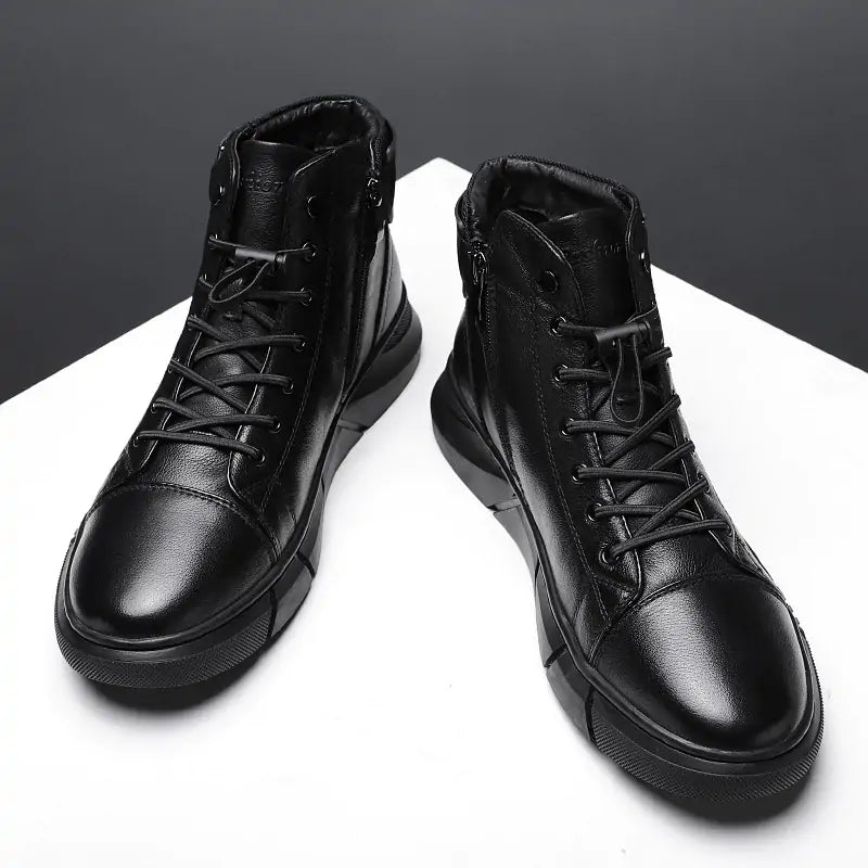 Black Volcan Martini Leather Platform Boots