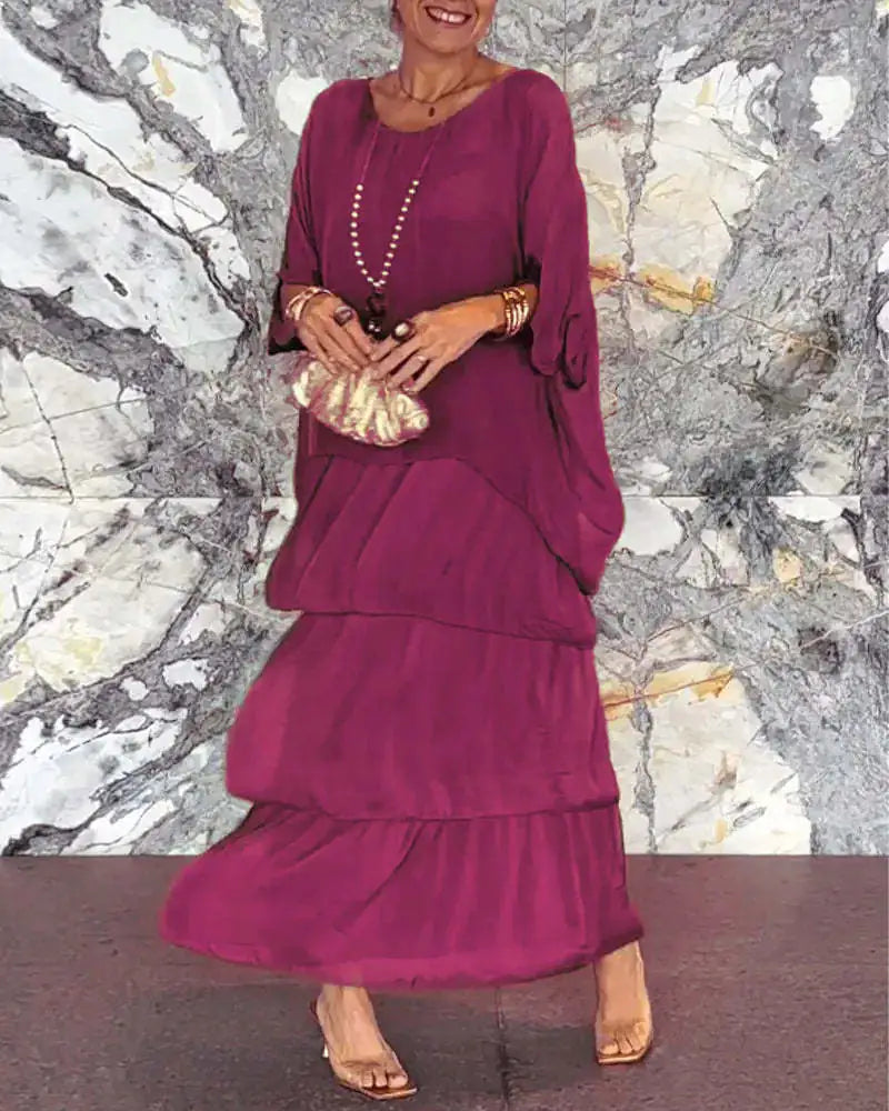 Zocania Layered Chiffon Batwing Maxi Dresses