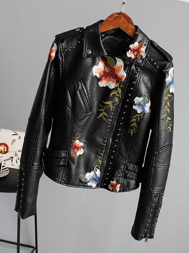 Floral Biker Leather Jacket