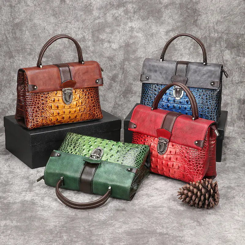 Vintage Leather Crocodile Embossed Handbags