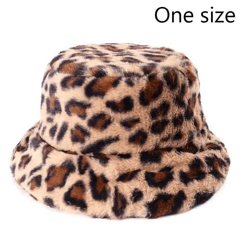 Winter Cow Leopard Faux Fur Bucket Hats