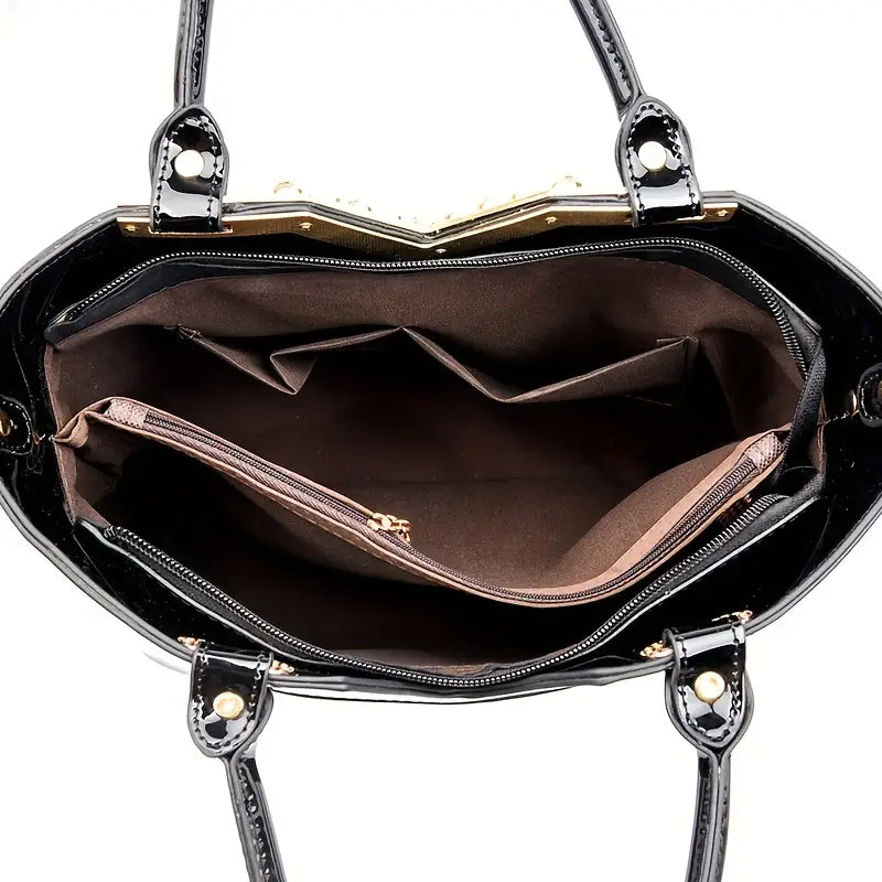 Luxury Sequin Embroidery Patent Leather Handbag