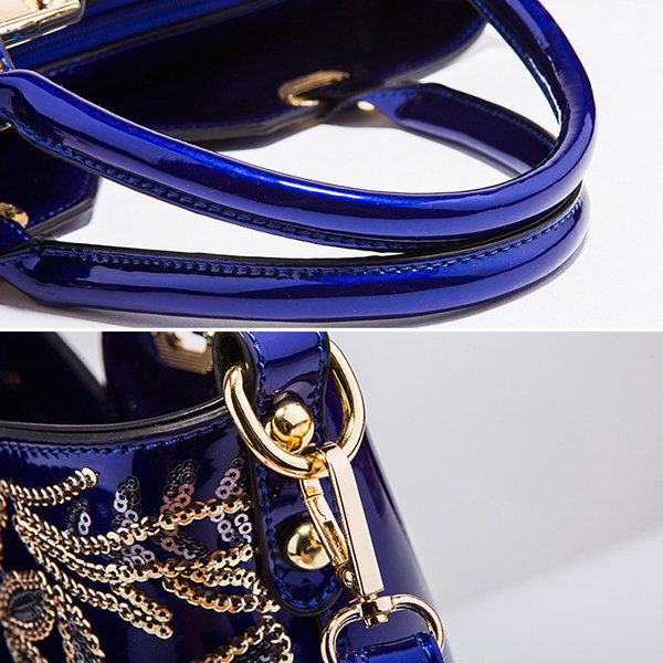 Luxury Sequin Embroidery Patent Leather Handbag