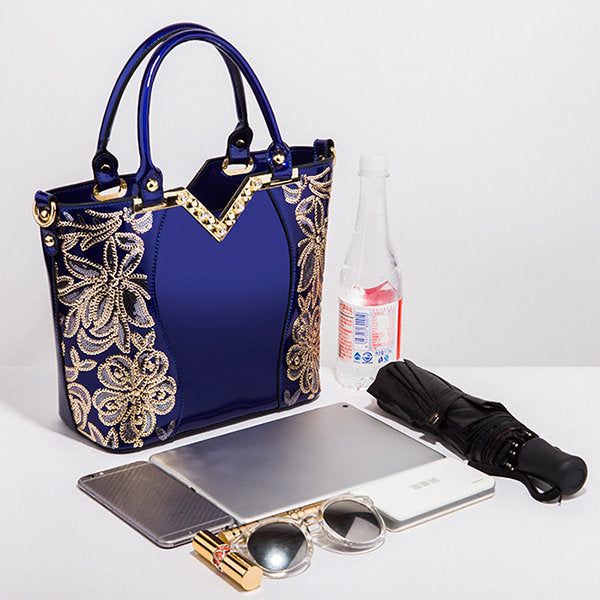 Luxury Sequin Embroidery Patent Leather Handbag