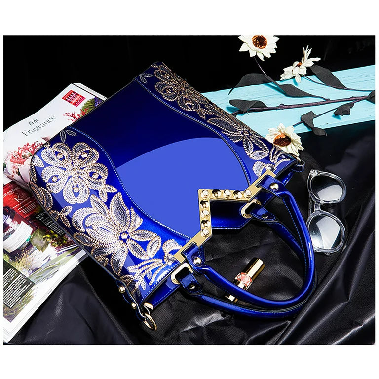Luxury Sequin Embroidery Patent Leather Handbag