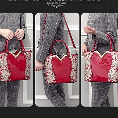 Luxury Sequin Embroidery Patent Leather Handbag