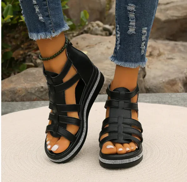 Rhinestone Wedge Platform Sandals