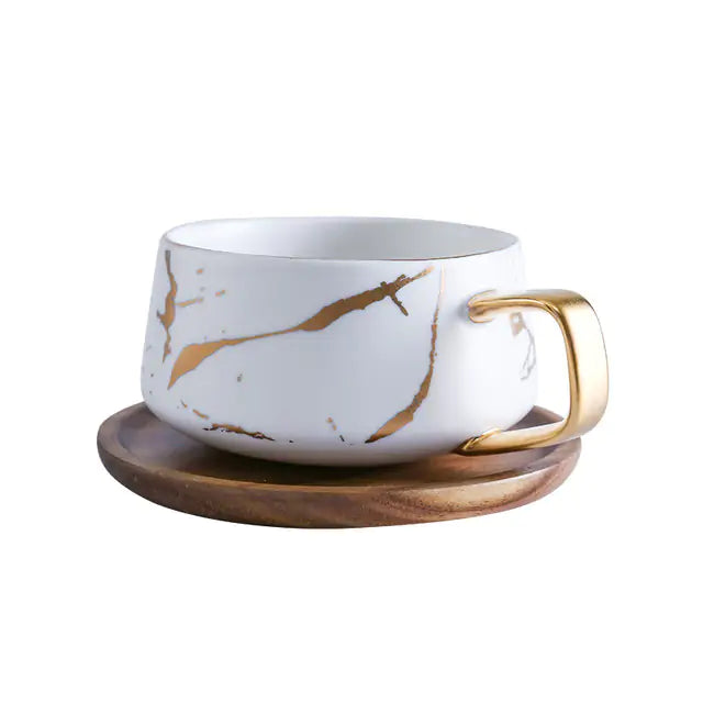Gold Inlay Marble Coffee Mugs