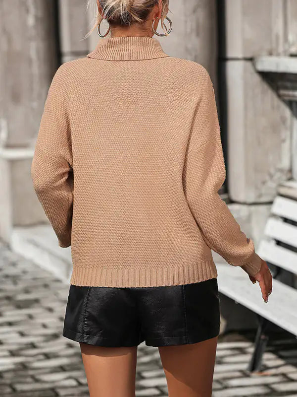 Fringed Turtleneck Knitted Sweater