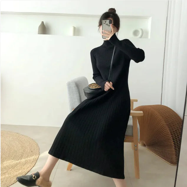 A-line Midi Ribbed Knit Dress