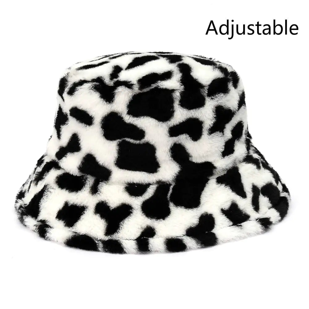 Winter Cow Leopard Faux Fur Bucket Hats