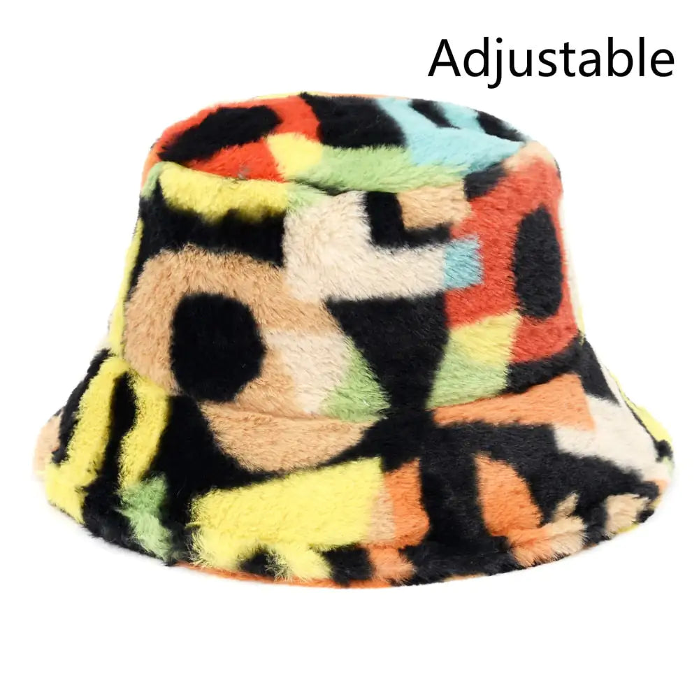 Winter Cow Leopard Faux Fur Bucket Hats