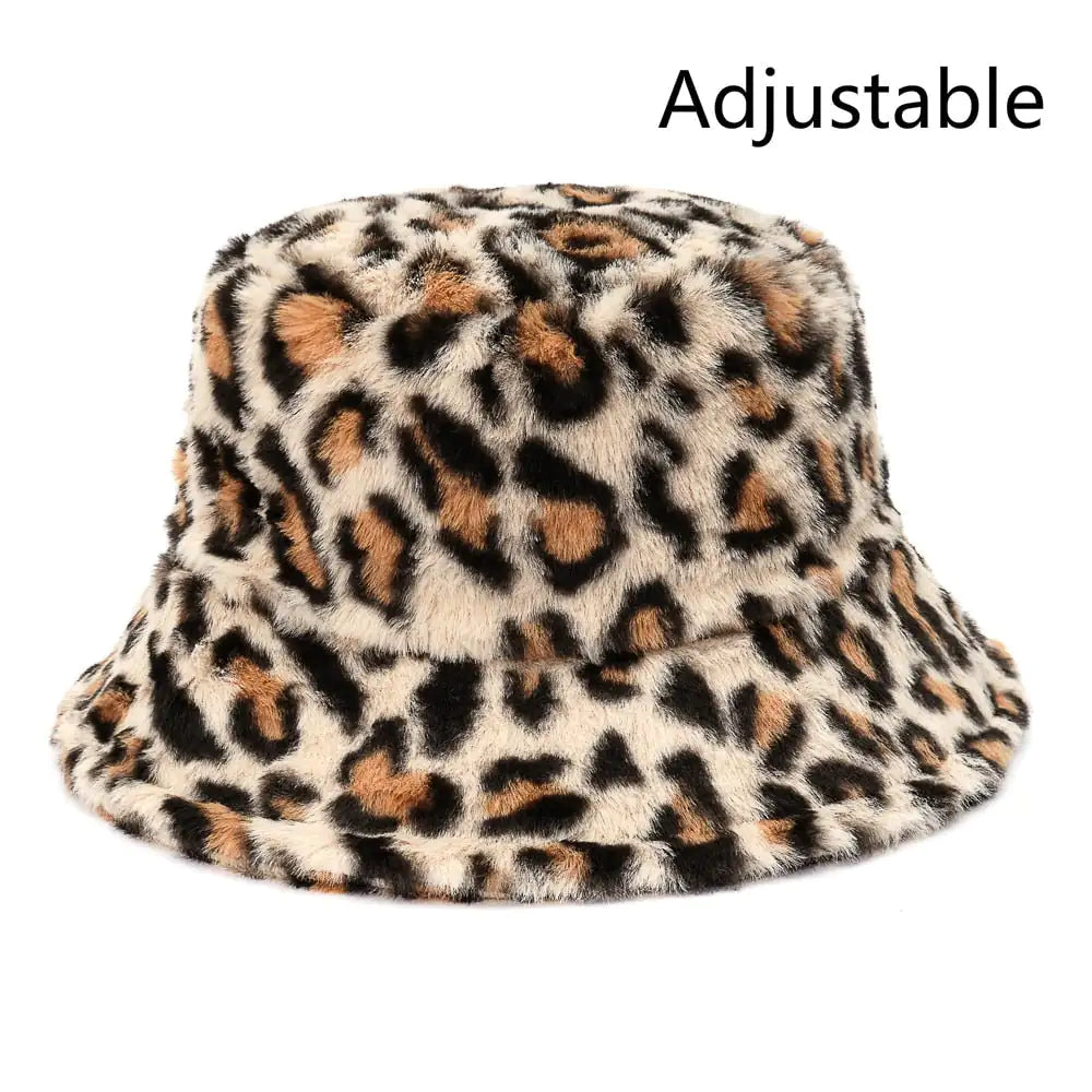 Winter Cow Leopard Faux Fur Bucket Hats