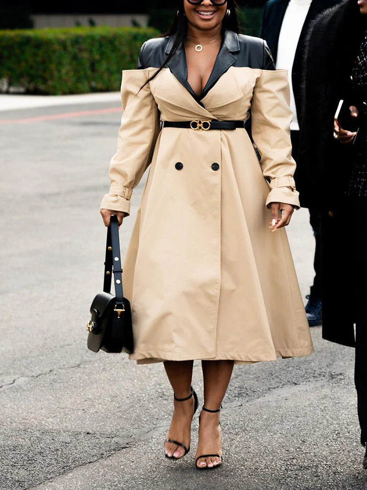 Contrast Vegan Leather Trench Coat