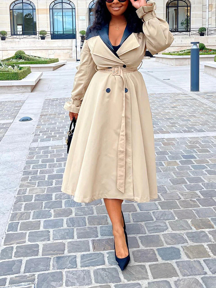 Contrast Vegan Leather Trench Coat