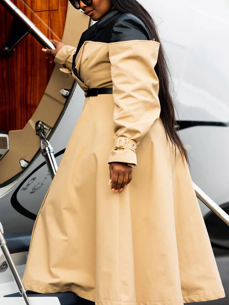 Contrast Vegan Leather Trench Coat