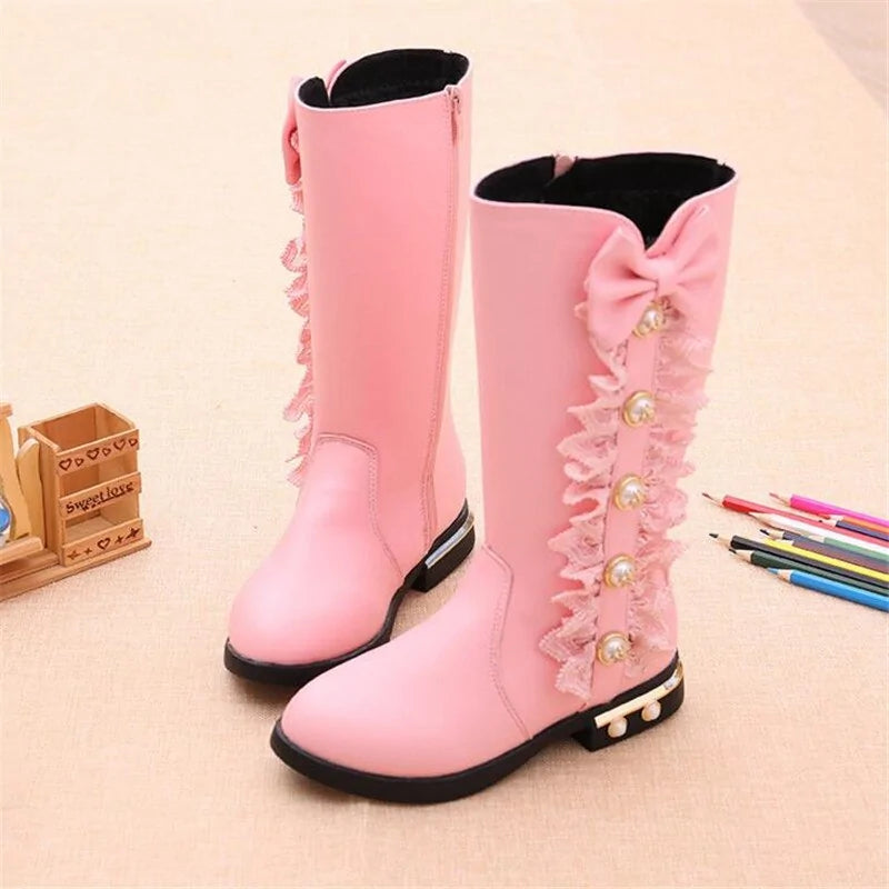 Girls High Top Bow Boots