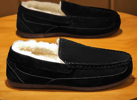 Fluffy Black Moccasin Slippers