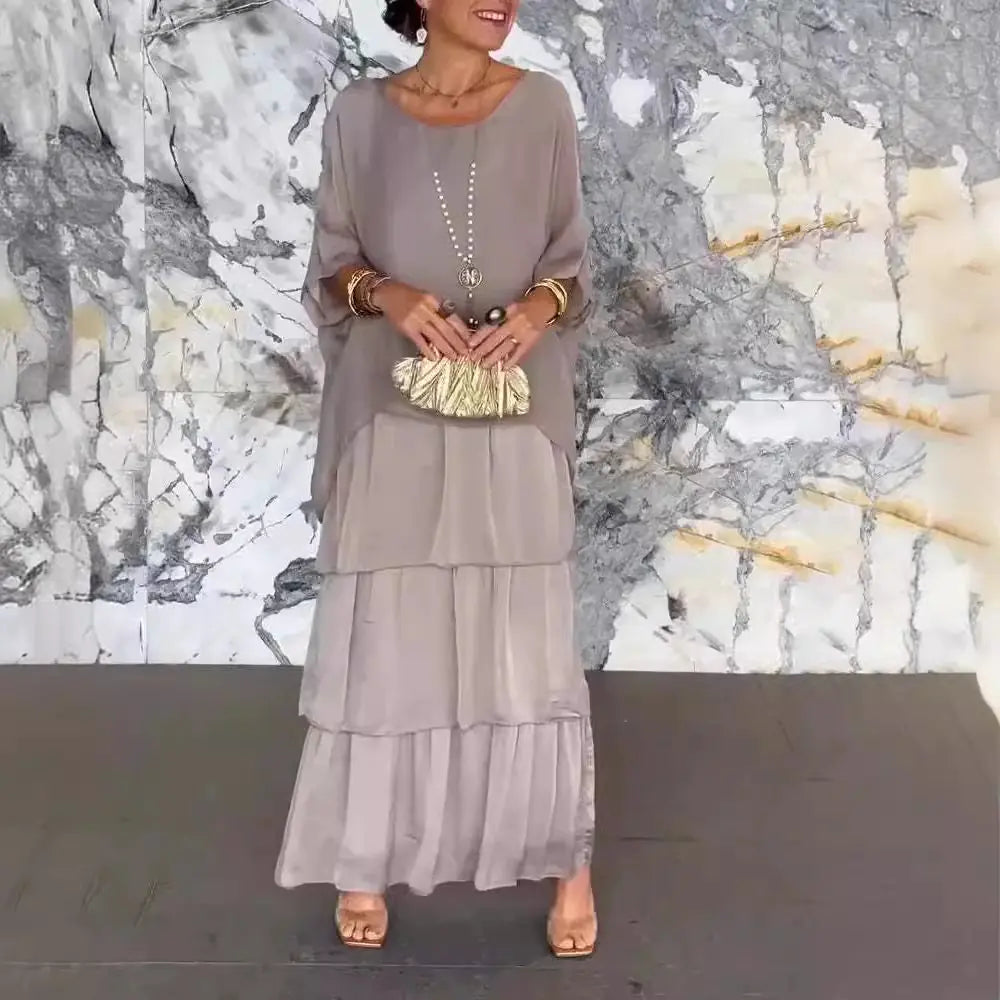 Zocania Layered Chiffon Batwing Maxi Dresses