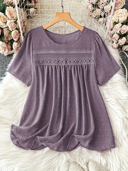 Polka Dot Textured Short Sleeved Blouse Top