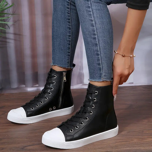 College High Rise Vegan Leather Sneaker Boots