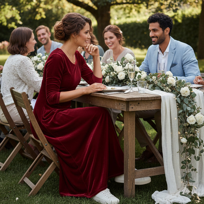 Velvet 3/4 Sleeve Midi Dress