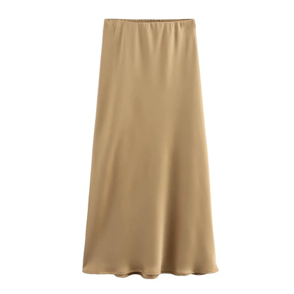 Satin High Waist A-Line Skirts