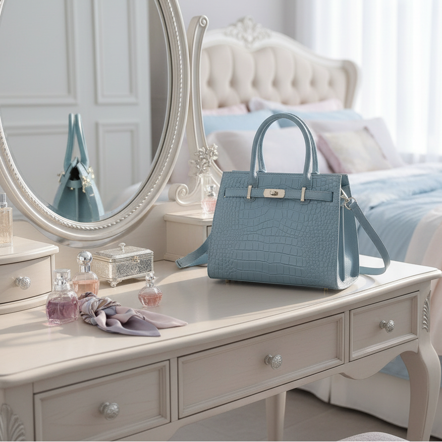 Birkin Inspired Genuine Leather Crocodile Handbag - Limited Edition