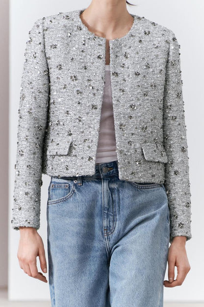 Silver Sequined Cropped Jacket