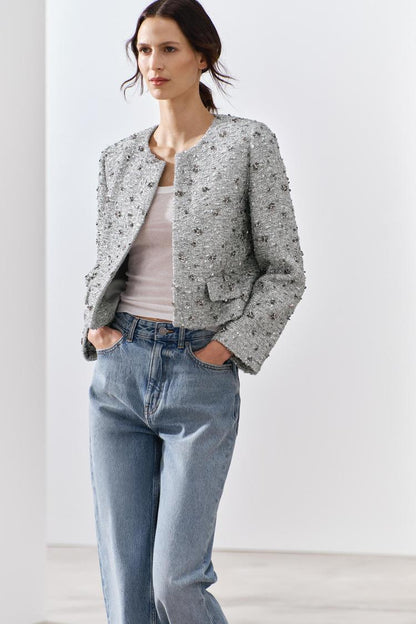 Silver Sequined Cropped Jacket